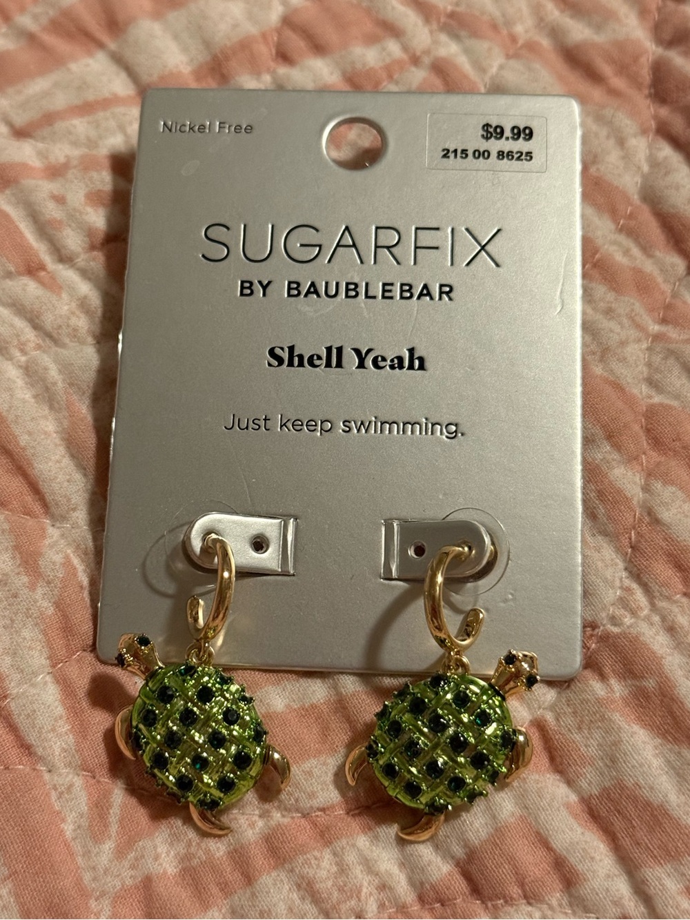 Sugarfix by BaubleBar Green Turtle Rhinestone Hoop Dangle Statement Earrings